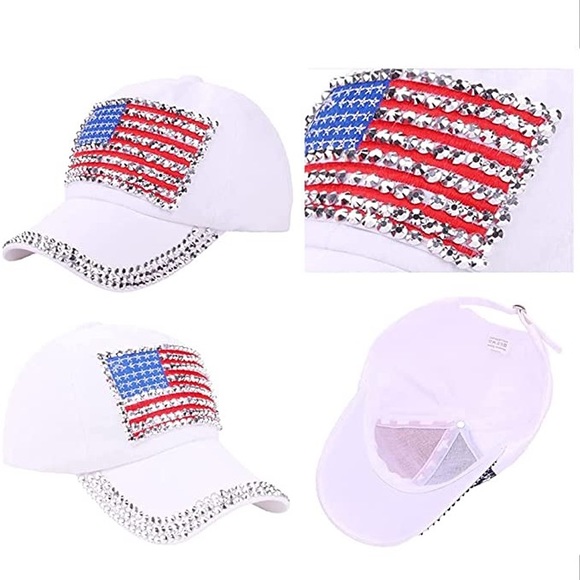 🇺🇸USA Bright & Bursting With Bling American Flag Adjustable Hat! - Picture 8 of 9